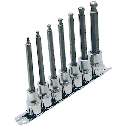 Jeu de douilles &agrave; embouts longs et sph&eacute;riques de 4" SAE LHSW-3807, Sph&egrave;re hexagonale, Prise 3/8", 7 mr Maritime Industrial Rubber