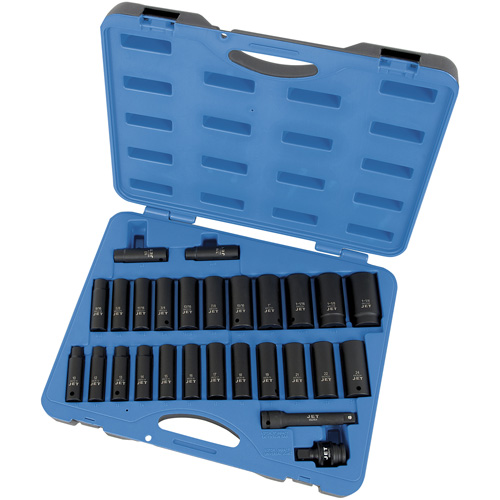 Jeu de douilles SAE/m&eacute;triques PS2712DC, 27 Mcx, Chocs, Prise de 1/2", Profond Maritime Industrial Rubber