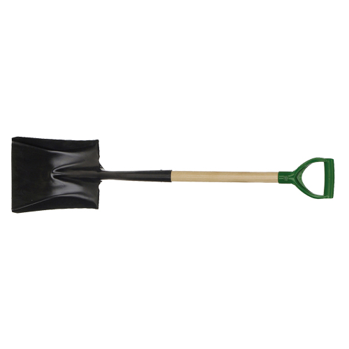 Square Point Shovel, Wood, Tempered Steel Blade, D-Grip Handle, 29" Long Maritime Industrial Rubber