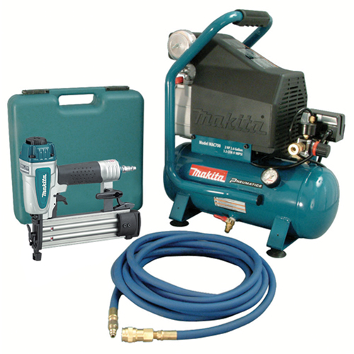 Air Compressor and Brad Nailer Kit, Electric, 2.6 Gal. (3.1 US Gal), 130 PSI, 120/1 V Maritime Industrial Rubber