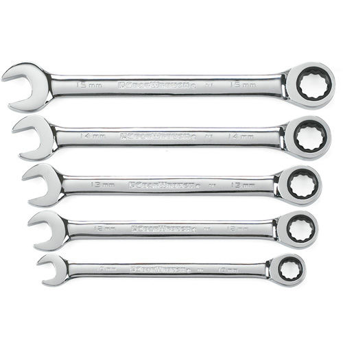 72-Tooth 12 Point Ratcheting Wrench Set, Combination, 5 Pieces, Metric Maritime Industrial Rubber