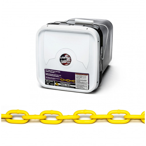 Proof Coil Chain, Low Carbon Steel, 1/4" x 75' (22.9 m) L, Grade 30, 1300 lbs. (0.65 tons) Load Capacity Maritime Industrial Rubber