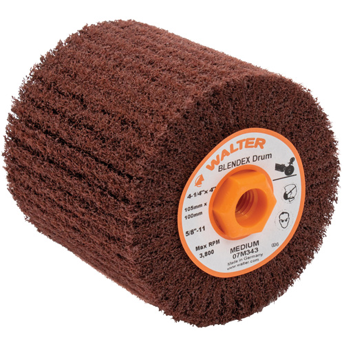 Tambour de conditionnement de surface Blendex ALLSTEEL, 4-1/4" dia. x 4" la, 5/8"-11 Arbre, Grain Moyen Maritime Industrial Rubber