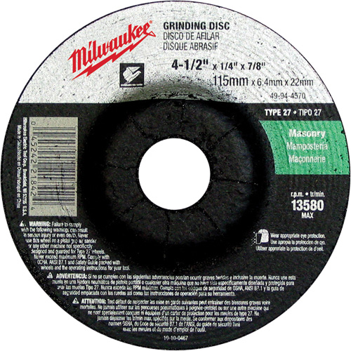 Meule, 4-1/2" x 1/4", Arbre 7/8", Carbure de silicium, Type 27 Maritime Industrial Rubber