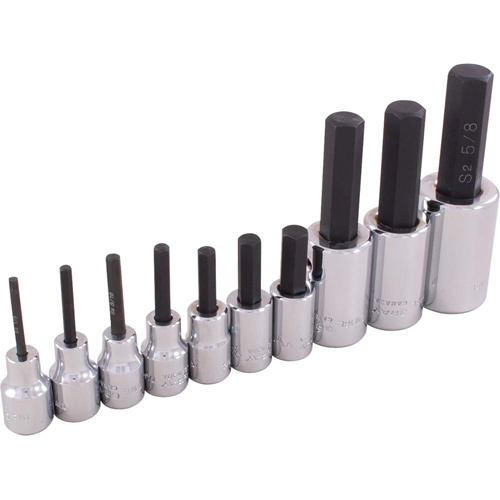 Hex Head Socket Set, Hex, 1/2"/3/8" Drive, 10 Pcs Maritime Industrial Rubber