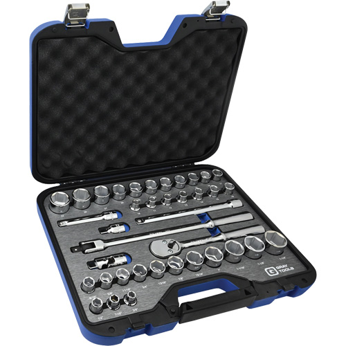 SAE & Metric Socket & Attachments Set, 38 Pcs, 1/2" Drive Size Maritime Industrial Rubber