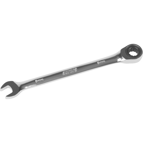 Metric Ratcheting Combination Wrench, 12 Point, 8 mm, Chrome Finish Maritime Industrial Rubber
