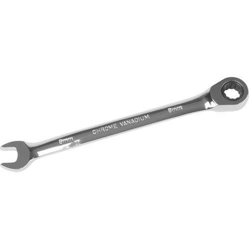 Metric Ratcheting Combination Wrench, 12 Point, 8 mm, Chrome Finish Maritime Industrial Rubber