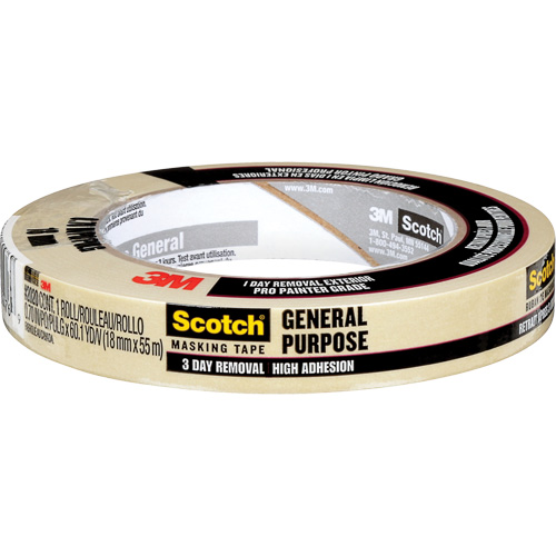 Scotch&reg; Contractor Grade Masking Tape 2020, 18 mm (3/4") x 55 m (180'), Beige Maritime Industrial Rubber
