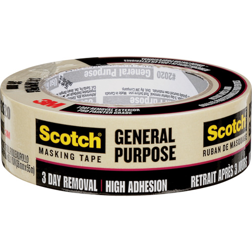 Scotch&reg; Contractor Grade Masking Tape 2020, 36 mm (1-1/2") x 55 m (180'), Beige Maritime Industrial Rubber