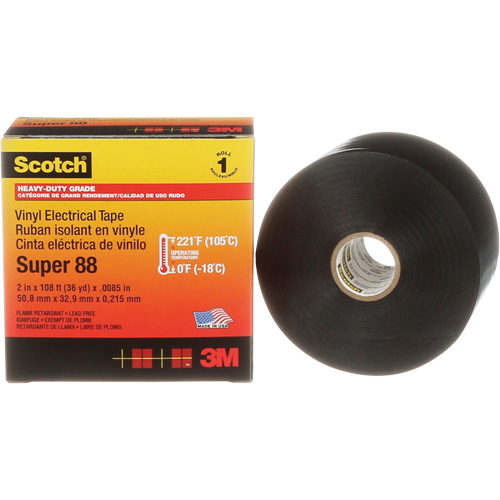Ruban isolant Super 88 de calibre professionnel Scotch, 51 mm (2") x 33 m (108'), Noir, 8,5 mils Maritime Industrial Rubber