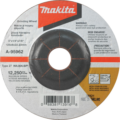 Meule inox, 5" x 1/4", Arbre 7/8", Oxyde d'aluminium, Type 27 Maritime Industrial Rubber