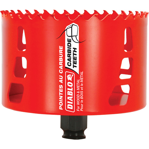 Scie cloche pour bois et m&eacute;tal, 4-1/8", Profondeur de la coupe 2-3/8", Carbure Maritime Industrial Rubber