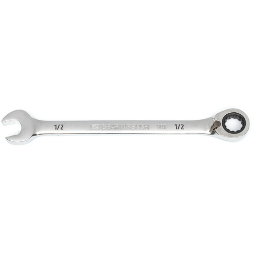 90-Tooth Reversible Ratcheting Wrench, 12 Point, 1/2", Chrome/Polished Finish Maritime Industrial Rubber