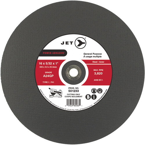Meule &agrave; tronçonner Power Abrasive A24GP, 20" x 5/32", Arbre de 1", Type 1, 3000 Tr/min Maritime Industrial Rubber