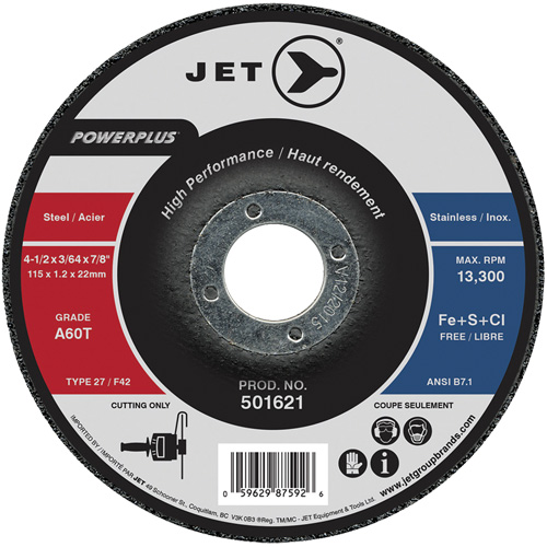 Meule &agrave; tronçonner PowerPlus A60T, 4-1/2" x 3/64", Arbre de 7/8", Type 27, 13 300 Tr/min Maritime Industrial Rubber