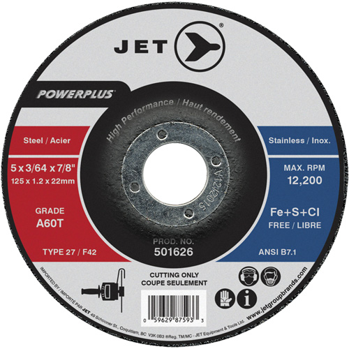 Meule &agrave; tronçonner PowerPlus A60T, 5" x 3/64", Arbre de 7/8", Type 27, 12 200 Tr/min Maritime Industrial Rubber