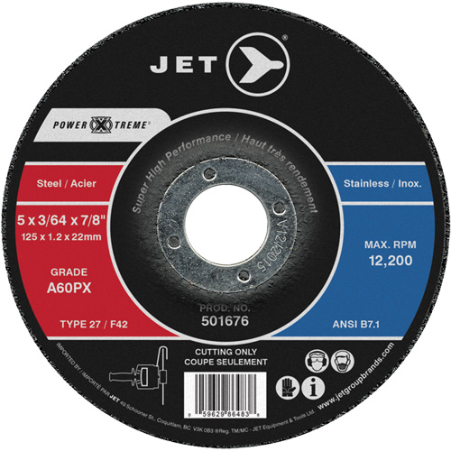 Meule &agrave; tronçonner Power-Xtreme A60PX, 5" x 3/64", Arbre de 7/8", Type 27, 12 200 Tr/min Maritime Industrial Rubber