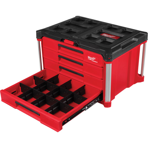 Boîte &agrave; outils avec 4 tiroirs PackOut, 16-3/10" x 22-1/5" x 14-3/10", Rouge Maritime Industrial Rubber
