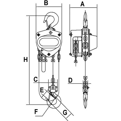 KCH Series Chain Hoists, 20' Lift, 2200 lbs. (1 tons) Capacity, Alloy Steel Chain Maritime Industrial Rubber