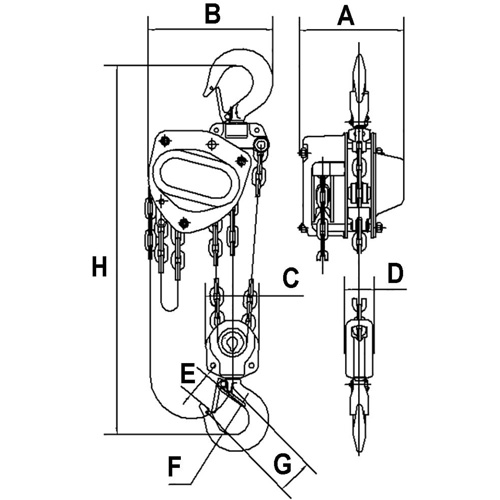 KCH Series Chain Hoists, 20' Lift, 6600 lbs. (3 tons) Capacity, Alloy Steel Chain Maritime Industrial Rubber