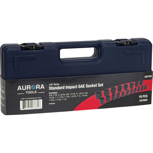 SAE Socket Set, 19 Pcs, Impact, 1/2" Drive Size Maritime Industrial Rubber