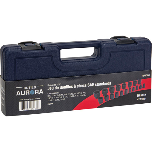 SAE Socket Set, 19 Pcs, Impact, 1/2" Drive Size Maritime Industrial Rubber