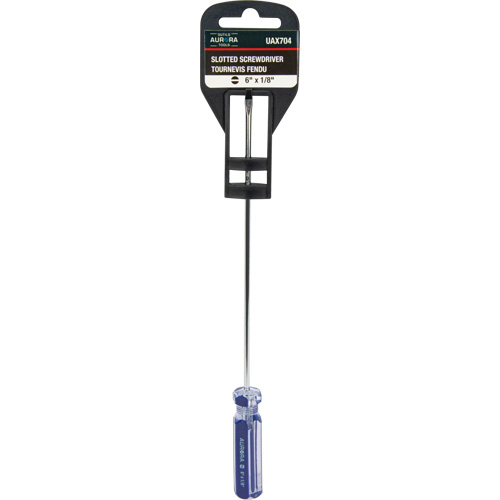 Tournevis &agrave; fente bleu transparent avec bandes, Tige de 1/8", Ronde, Prise en Plastique Maritime Industrial Rubber