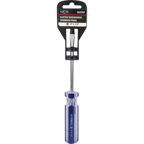 Tournevis &agrave; fente bleu transparent avec bandes, Tige de 1/4", Ronde, Prise en Plastique Maritime Industrial Rubber