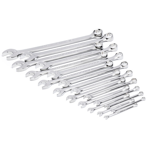 12-Point Long Pattern Combination SAE Wrench Set in Foam Storage Tray, Open-Ended, 19 Pieces, Imperial Maritime Industrial Rubber