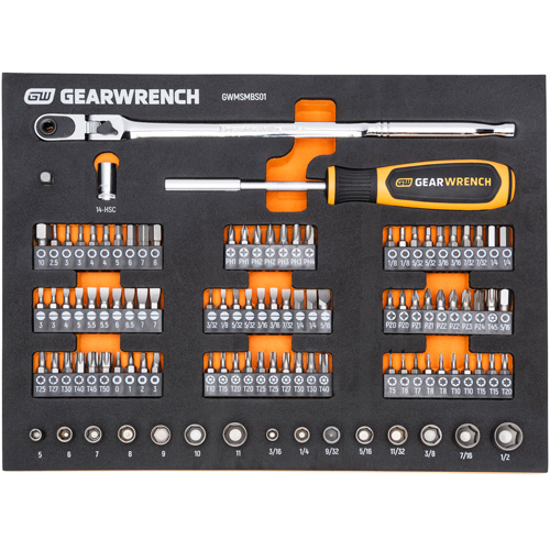 Jeu d'outils &agrave; t&ecirc;te &eacute;troite pour m&eacute;canicien dans un plateau de rangement en mousse Maritime Industrial Rubber