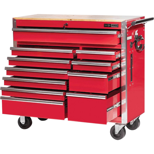 PRC4211 Pro Series Roller Cabinet, 11 Drawers, 42" W x 18" D x Red Maritime Industrial Rubber