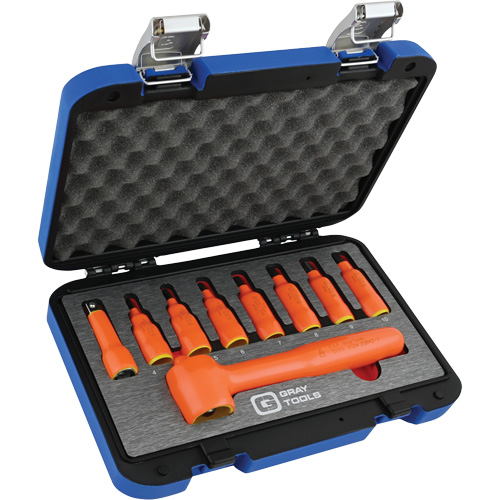 3/8" Drive Insulated Metric Hex Bit Socket and Attachment Set, 1000 V, 9 Pcs Maritime Industrial Rubber