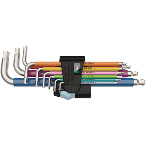 3950/9 Hex-Plus Multicolour Stainless 1 L-Key Set, 9 Pcs., Metric Maritime Industrial Rubber