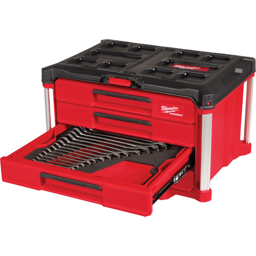 Ensemble de 60 cl&eacute;s mixtes m&eacute;triques et SAE avec boîte &agrave; outils PACKOUT &agrave; 4 tiroirs, 16-3/10" x 22-1/5" x 14-3/10", Noir/Rouge Maritime Industrial Rubber