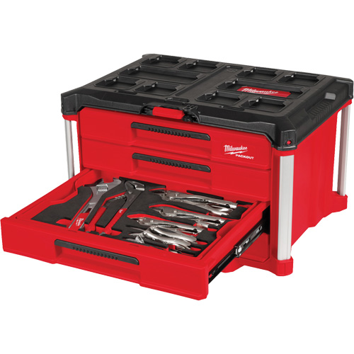 64-Piece Hand Tool Set with PACKOUT 4 Drawer Tool Box, 16-3/10" x 22-1/5" x 14-3/10", Black/Red Maritime Industrial Rubber