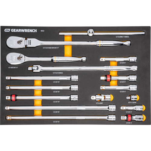 Ensemble d'outils &agrave; cliquet et d'entraînement 1/2" &agrave; 90 dents avec plateau de rangement en mousse Maritime Industrial Rubber