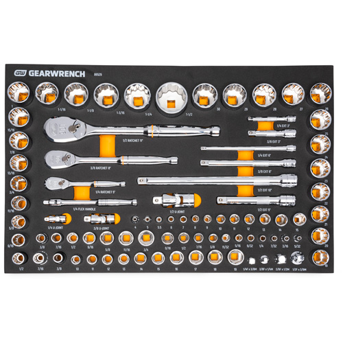1/4", 3/8" & 1/2" 90-Tooth SAE/Metric Mechanics Tool Set with Foam Storage Tray Maritime Industrial Rubber