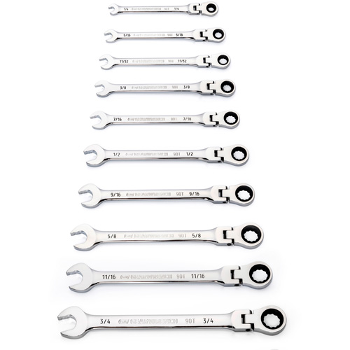 90-Tooth 12 Point SAE Wrench Set, Flex Head/Ratcheting Combination, 10 Pieces, Imperial Maritime Industrial Rubber