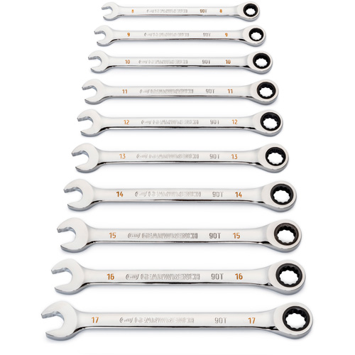 90-Tooth 12 Point Wrench Set, Ratcheting Combination, 12 Pieces, Metric Maritime Industrial Rubber