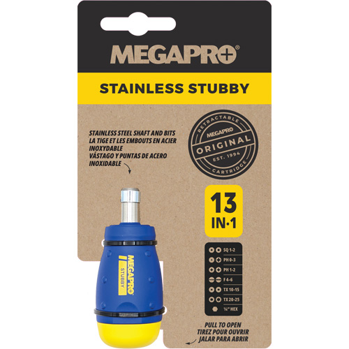 13-in-1 Stubby Screwdriver, 4-1/2" L, Plastic Handle Maritime Industrial Rubber