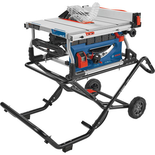 Scie &agrave; table de chantier avec support roulant Gravity-Rise, 120 V, 15 A, 3800 tr/min Maritime Industrial Rubber
