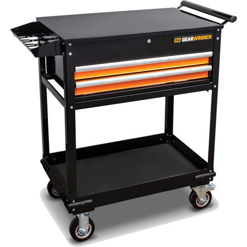 Utility Cart, 2 Drawers, 32-1/2" W x 42" H, Black/Orange Maritime Industrial Rubber