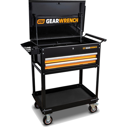 Utility Cart, 2 Drawers, 32-1/2" W x 42" H, Black/Orange Maritime Industrial Rubber