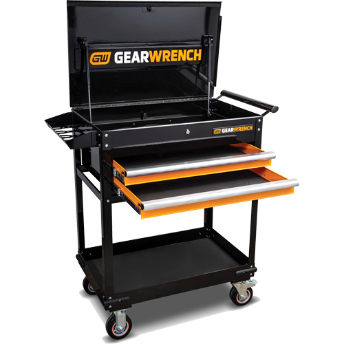 Utility Cart, 2 Drawers, 32-1/2" W x 42" H, Black/Orange Maritime Industrial Rubber