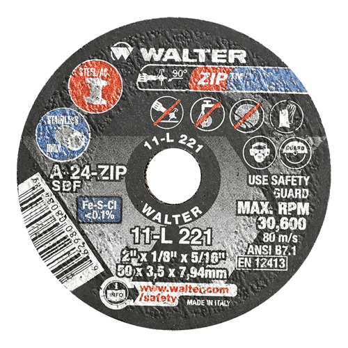 Meules &agrave; tronçonner renforc&eacute;es portatives de petit diam&egrave;tre - Zip, 2" x 1/8", Arbre de 5/16", Type 1, Oxyde d'aluminium, 31000 Tr/min Maritime Industrial Rubber