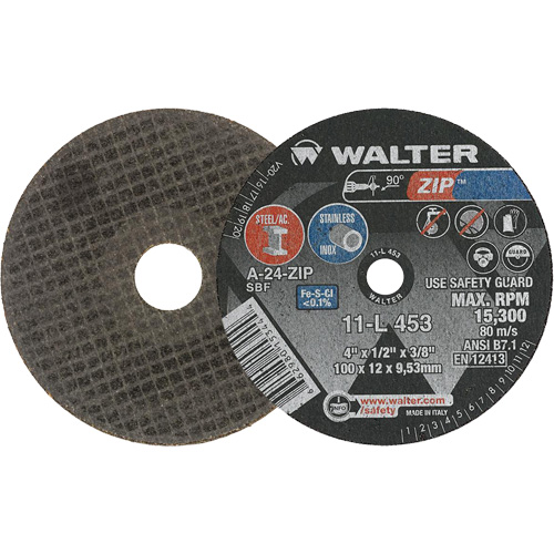 Meule &agrave; tronçonner Zip, 4" x 1/2", Arbre de 3/8", Type 1 Maritime Industrial Rubber