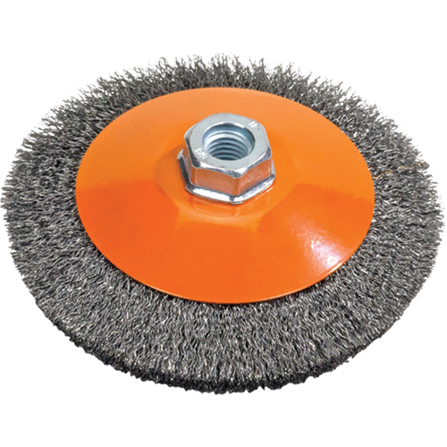 Saucer Cup Brush With Knot-Twisted Wires, 5" Dia., 0.02" Fill, 5/8"-11 Arbor, Steel Maritime Industrial Rubber