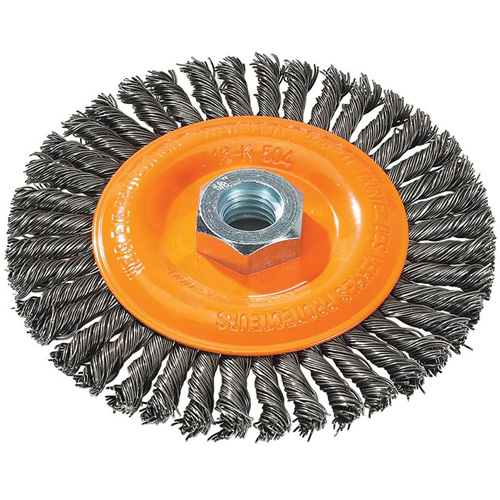 Stringer Bead Knotted Wire Brush, 5" Dia., 0.02" Fill, 5/8"-11 Arbor, Steel Maritime Industrial Rubber