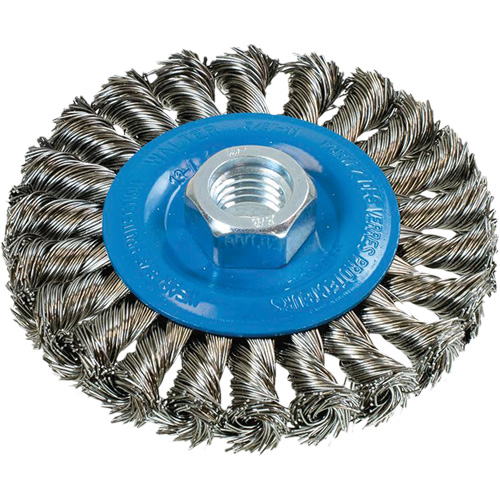 Brosse rotative &agrave; fils nou&eacute;s large, Arbre 5/8"-11, Acier Maritime Industrial Rubber